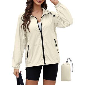 Women Packable Wind Breaker Light Rain Jacket Women Waterproof Travel Raincoat S